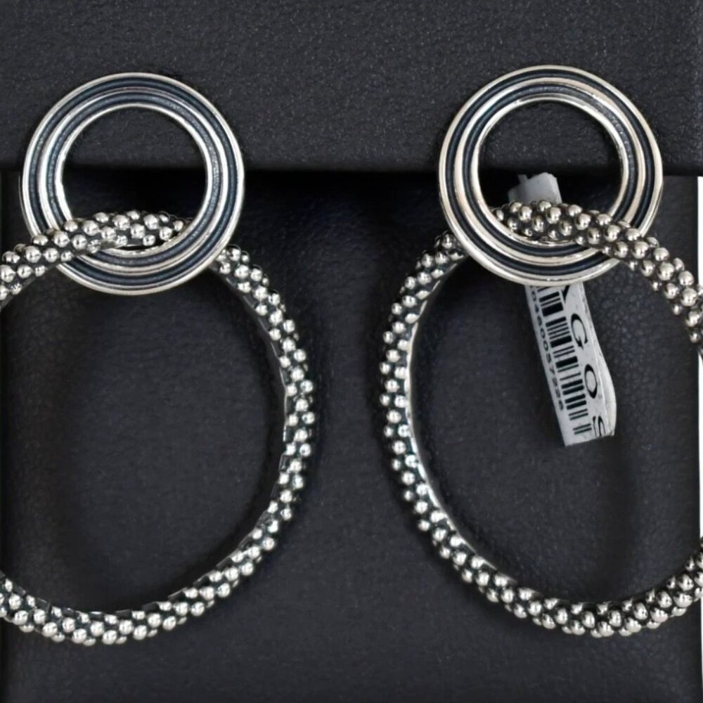 NWT LAGOS Caviar and Fluted DOUBLE CIRCLE 925 Sterling Silver Drop Earrings